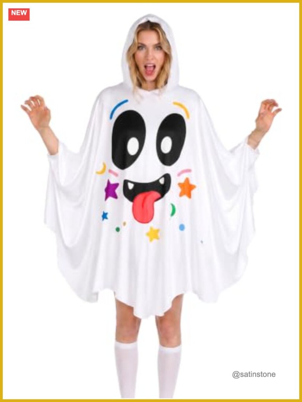 Adult Ghost Costume Hooded Poncho Spooky Halloween Cosplay Party